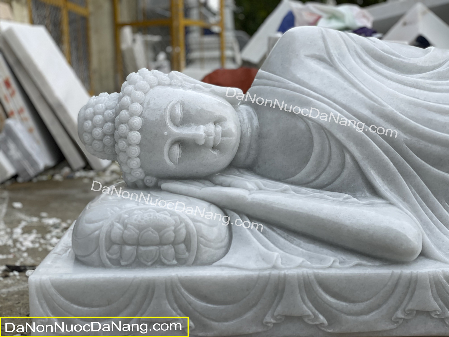 Tượng Phật Thích Ca nằm viên tịch bằng Đá Cẩm Thạch Trắng
